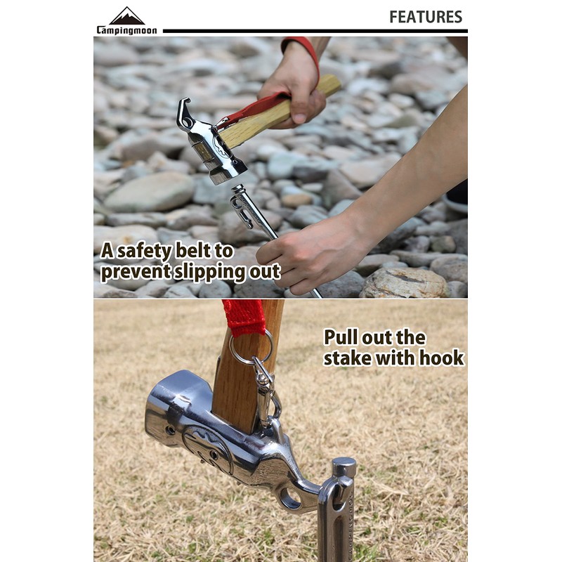 CAMPINGMOON Camping Hammer Peg Tent Stake Hammer Stainless Steel Built-in
