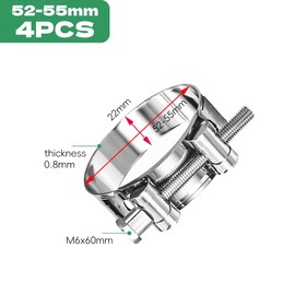 Jyvex Pack of 4 Joint Bolt Clamps Stainless Steel 304 for Pipes 52-55 mm, Hose Clamps Pool Stainless Steel Clamping Jaw Clamp Universal for Exhaust Pipe, Exhaust Clamp Joint Bolt Clamps for Clamps