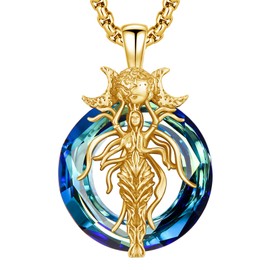 DRINSPER Hecate Necklace Triple Moon Goddess Witches Pendant for Women 925 Sterling Silver Hekate Crystal Necklace Ancient Greek Mythology Witchcraft Pagan Wiccan Magic Amulet Jewelry Gifts,Gold