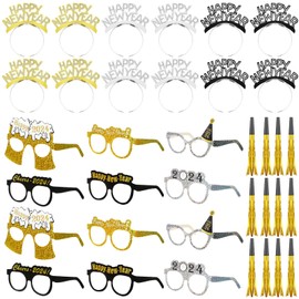 36 Piezas Suministros para Fiesta de Nochevieja Gafas de Año Nuevo 2025 Diademas Negras Plateadas y Doradas 2025 Fabricantes de Ruido para Regalos y Accesorios de Fiesta de Feliz Año Nuevo