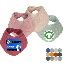 Baby Muslin Bib (Super Soft) Organic Cotton (GOTS & Oeko-Tex 100) | Large Baby Bib for Girls and Boys, Drool Bib Newborn - 4 Years Children | Neckerchief Baby Triangular Scarf, pink