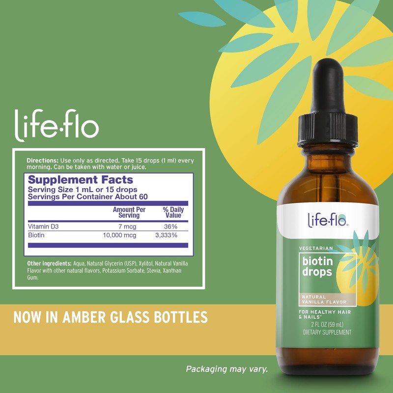 Life-Flo Biotin 10000mcg Drops with Vitamin D3, High Potency Liquid