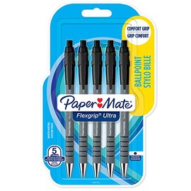 Paper Mate 2027751, 1.0 mm Flexgrip Ultra Retractable Ballpoint Pen, Medium Point, Black, Pack of 5