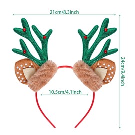 SUMERSHA Reindeer Antlers Headband Christmas Deer Antlers Hair Hoop Christmas Birthday Costume Party Headwear (Green)