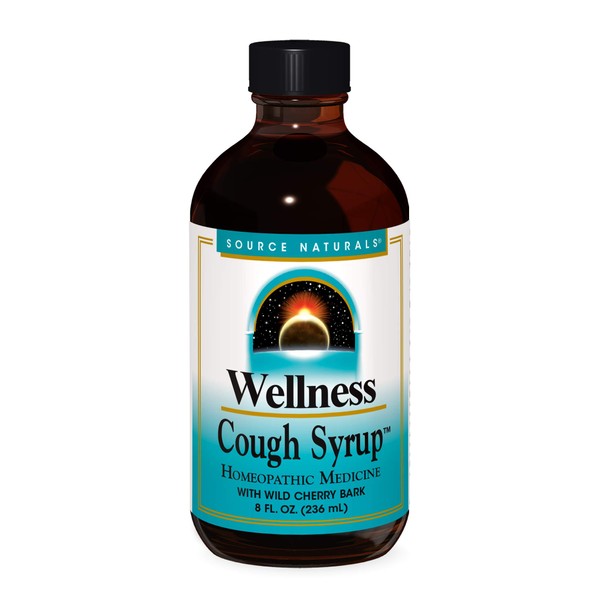 Source Naturals Wellness Cough Syrup with Wild Cherry Bark, Relieves Symptoms of Coughs Due to Colds and Flu, 8 Fluid Ounces