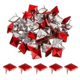 QUARKZMAN Pack of 50 Square Pyramid Rivets, 12 mm Four-Claw Studs Spikes, Copper Punk Rock Nailhead Spots for Clothing, Bag, Leather, Shoes (Red)