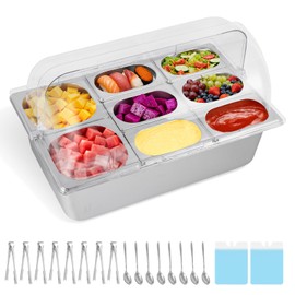 YMJOINMX Ice Cooled Condiment Serving Container 8 Pans (6 Pans×1Qt & 2 Pan×1.6QT) with Ice Packs for Salad Pizza Sauce Cold Food Buffet Server for Parties
