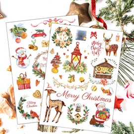 Merry Christmas Rub on Transfers Labels 8.3 x 11.7 Inch Xmas Gift Rub on Decals Xmas Snowman Deer Stickers 2 Sheet Christmas Holiday Rub on Stickers for Christmas DIY Paper Home Decor