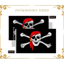 Pirate Flag 3x5 Outdoor Double Sided Heavy Duty Durable 3 Ply Jolly Roger Flags Banner with 2 Grommets