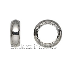 10 Surgical Stainless Steel Silver Rondelle European Spacer Beads w/ Big Hole