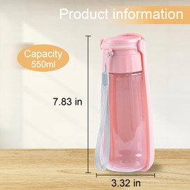 Pink Collapsible Dog Water Bottle 550ml Portable Pet Water Dispenser with Wide Bowl for Walking Hiking Travel Leakproof Design Eco Friendly Materials