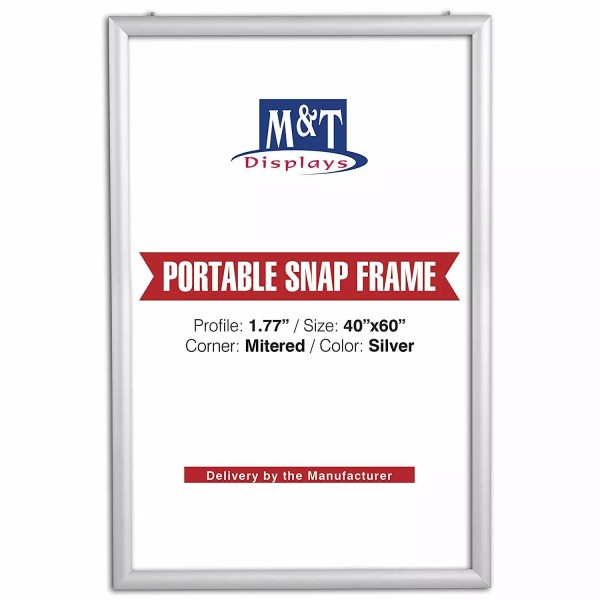 M&T Displays Portable Snap Frame, 40x60", 1.77" Profile, White Backing,