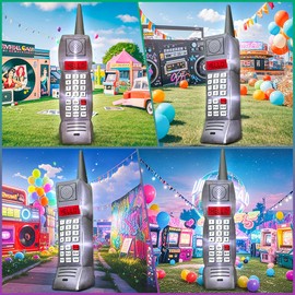 80's 90's Party Decoration 8FT Inflatable Mobile Phone Party Decorations, Blow up LED Lights Favors, for 80s 90s Hip Hop, Birthday, Music Themed, Disco Retro