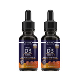 Maxion 2 Pack Vitamin D3 Liquid Drops 2500 IU, 1100 Drops, Helps with the Development of Bones and Teeth and to Support the Immune System, No Preservatives, Non-GMO, Allergy-friendly, 30 mL