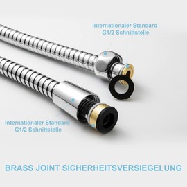 OFFO Stainless Steel Shower Hose with Twist Protection, 1.6 m ~ 2 m, Expandable Shower Hose, Elastic Stretched Intermediate, Stainless Steel Replacement High Pressure Shower Pipe, Shower Hose for