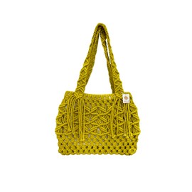 MadeTerra S Macrame handbag for women Summer Handbag woven shoulder bag Tote Bag 11.81 x 11.02 handle 12.6" (Lemon)