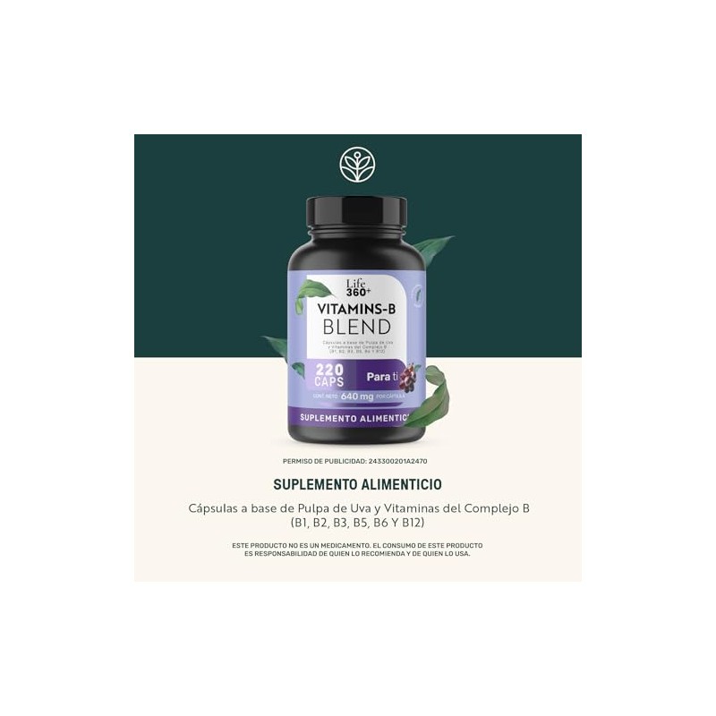 LIFE 360+ Vitamina-B Blend Uva | 220 cápsulas | 640mg