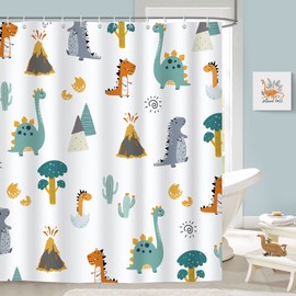 Bonhause Shower Curtain Dinosaur for Children Shower Curtains 180 x 180 cm Anti-Mould Waterproof Polyester Fabric Washable Bathroom Curtain for Bathroom with 12 Hooks