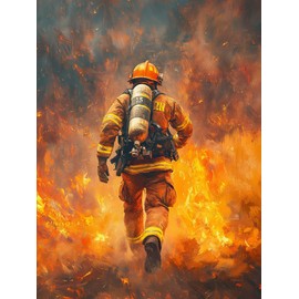 Yomiie 5D Diamond Art Kits for Adults, Fireman Diamond Painting Art Man DIY Full Round Drill Kits, Embroidery Rhinestone Diamond Crystal Craft Canvas Home Wall Decor 12x16 inch