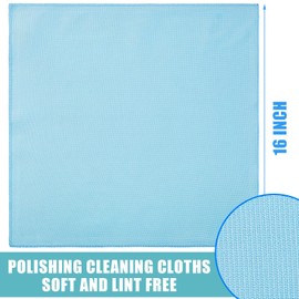 Tatuo 18 Pcs Microfiber Glass Cleaning Cloths (16 x 16) Polishing Cloth - Streak Free - Lint Free - Quickly Clean Windows, Glasses, Windshields, Mirrors, Stainless Steel, Monitor(Blue)
