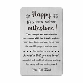 TGCNQ 10 Year Sobriety Gifts - Recovery Gifts for Women Men - 10 Year Sober Anniversary Engraved Metal Card