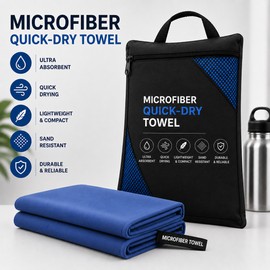 Microfiber Quick Dry Towel with Carry Bag – Ultra Absorbent Lightweight Sports Towel for Gym, Beach, Travel & Camping
