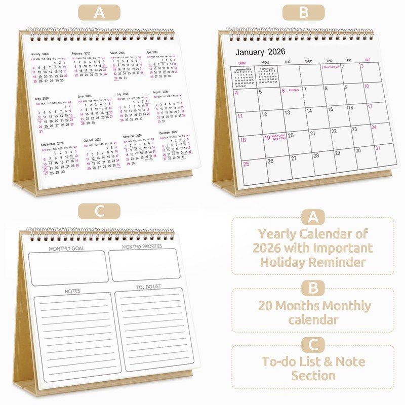 SKYDUE Small Desk Calendar 2026-2027, Jan. 2026 to Jun. 2027,