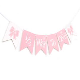 Bow 6 Month Birthday Banner - Bow 1/2 Way To One,Girl Halfway Way To One Birthday,1/2 Party Decorations (1/2banner)