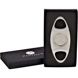 Mantello Large Premium Cigar Cutter Stainless Steel - Up to 60 Gauge Cigar - Guillotine Double Cut Blade in Gift Box