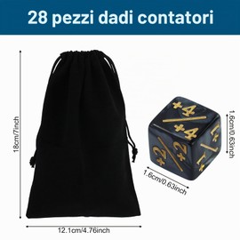 28 Pezzi contatori cubi The Gathering Accessories, contatori Dadi d6, Dadi fedeltà Token, Nero, Bianco, con Sacchetti, per Giochi da Tavolo, riunioni di Famiglia, Incontri tra Amici