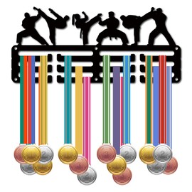 CREATCABIN Karate Medal Holder Display Stand Sports Metal Hanger Iron Small Holder Decor Awards for Wall Home Badge Race Running Gymnastics Swimming Black 29 x 13 cm