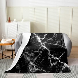 Erosebridal Black Marble Fleece Blanket,White Marble Soft Breathable Throw Blanket,Black and White Marble Texture Printed Blanket Twin 60x80 Bedroom Decor,Soft Warm Sofa Bed Couch Decor