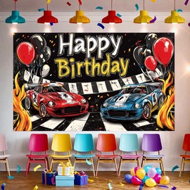 Hot Car Birthday Banner Hot Car Happy Birthday Banner Backdrops Racing Bday Party Decorations Supplies for Boys Men Indoor Outdoor Racing Theme Bday Party Decorations 70.8x43.3 Inch