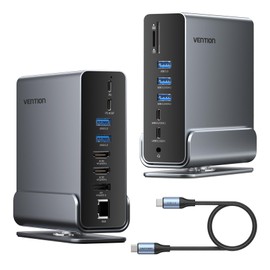 VENTION Docking Station Dual Monitor - 15-in-1 Triple Display USB C Laptop Docking Station for MacBook Pro/Air, Thunderbolt 3/4, Dell, HP with Dual 4K HDMI, DP, 10Gbps USB, RJ45, Audio, SD/TF, 100W PD