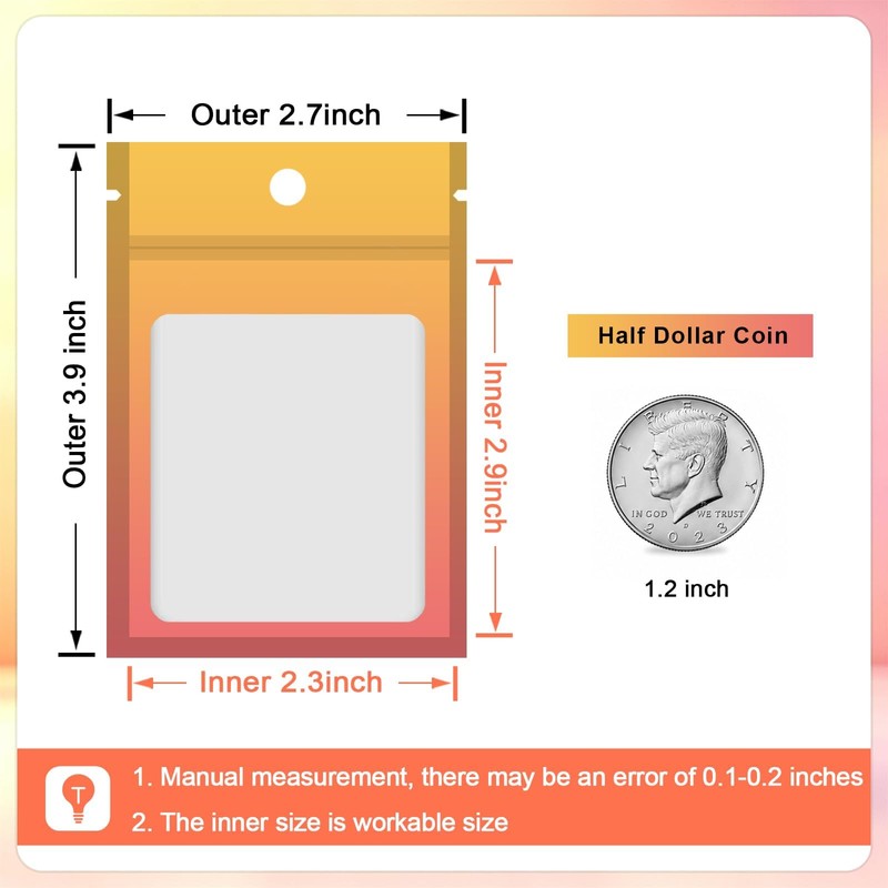 100 Pcs Gradient Colors Resealable Mylar Bags (Yellow Orange, 2.7x3.9