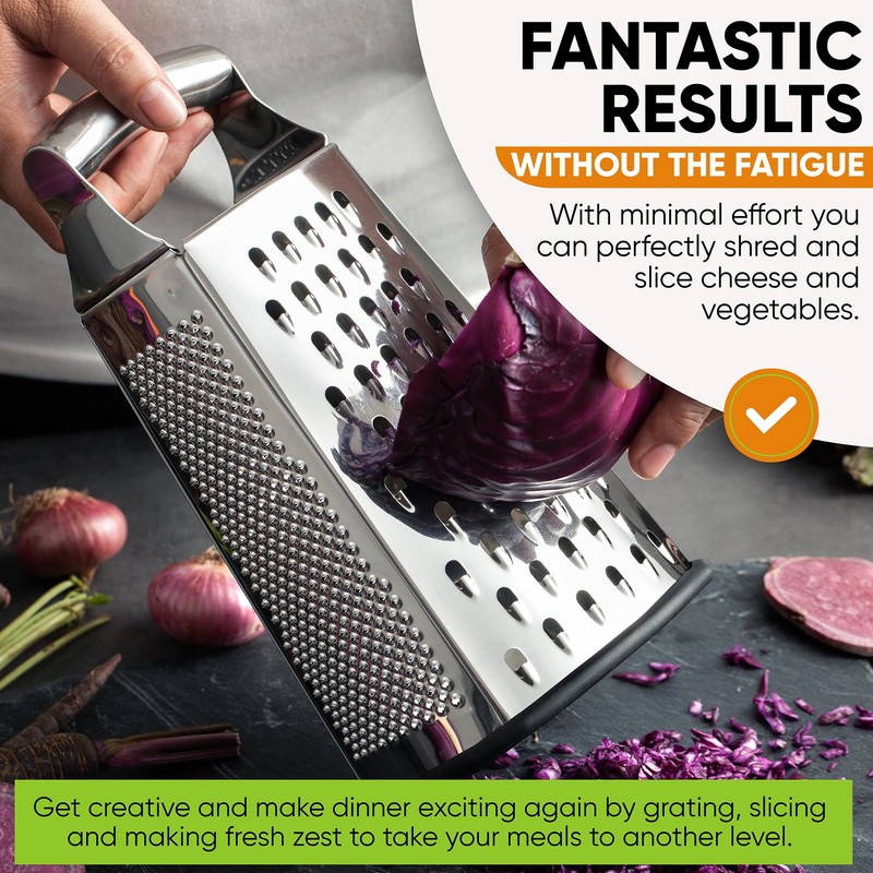 Spring Chef Professional Large Parmesan Cheese Grater, Stainless Steel Metal