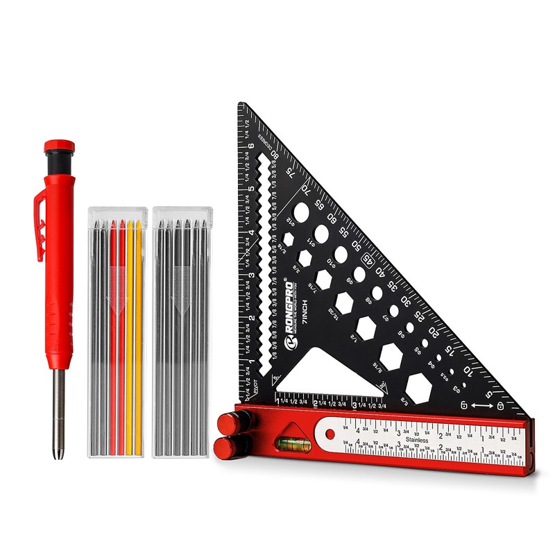 8 in 1 Rafter Square with Carpenter Pencil, 7in Multi-Purpose