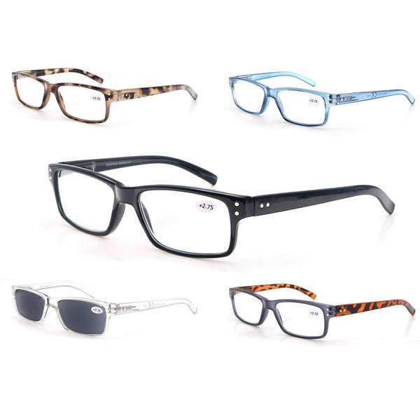 MODFANS 5-Pack Reading Glasses 1.5 Mens/Womens,Readers Comfort Spring Hinges,Sun Reader