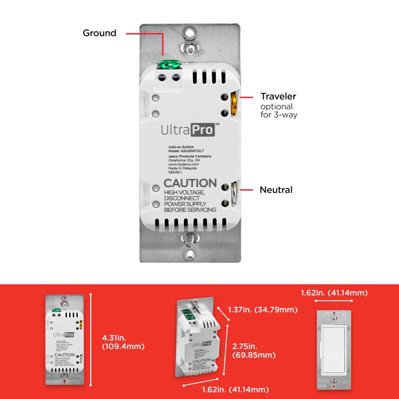 UltraPro Add-On Switch QuickFit and SimpleWire, in-Wall White Rocker Paddle