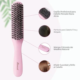 Cepillo de pelo con mango de madera rosa, cerdas de jabalí, cepillo para alisar el cabello, cepillo de cabello antiencrespamiento para control de bord