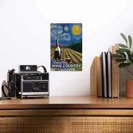 Lantern Press 6x9 Inch Metal Sign, Sonoma County Wine Country, California, Vineyard, Starry Night