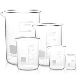 Supkiir 5 Pack Glass Beaker 50 ml/100 ml/250 ml/500 ml/1000 ml (1 L), V-Shaped Spout Borosilicate Glass Measuring Lab Beaker for Laboratories Classrooms Home Use