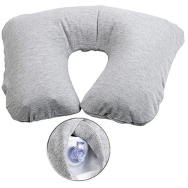 PEARL Flight Pillow: Set of 2 Inflatable Neck Pillows, Removable Polycotton Cover, Grey (Sleeping Neck Pillow, Travel Neck Pillow, Inflatable)