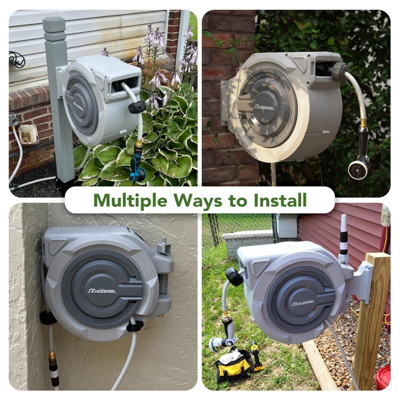HOZEREEL Heavy Duty Retractable Garden Hose Reel, Any Length Lock,