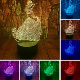Princess Toy 3D LED Optical Illusion Bedroom Decoration Table Lamp with Remote 7 Colors Change Dimmable Acrylic Visual Night Light Birthday Christmas Gift for Child,kids,Teens,Toddlers