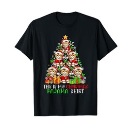 Christmas Pyjamas Shirt Santa Scottish Fold Up Christmas Tree T-Shirt, black