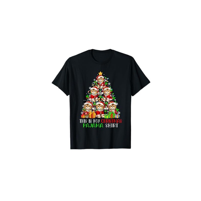 Christmas Pyjamas Shirt Santa Scottish Fold Up Christmas Tree T-Shirt,