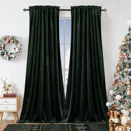 Dchola Dark Green Velvet Curtains for Bedroom Window, Super Soft Vintage Luxury Heavy Drapes, Room Darkening Rod Pocket Curtain for Living Room, W52 by L96 inches, 2 Panels