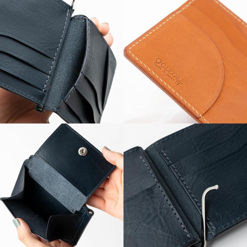 Greole Money Clip with Coin Purse, Made in Japan, Leather,