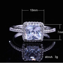 Xiaomei Fashion Ring Cushion Cut 4ct 5A Zircon Stone 925 Sterling Silver Engagement Wedding Band Ring Promise Rings CZ Crystal Square Rings Anniversary Wedding Bands Size 6-10 (US 6)